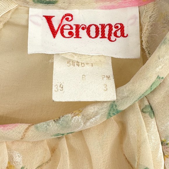 Vintage Verona Cream Yellow Floral Midi Short Sleeve Dress sz 8 - Picture 4 of 5